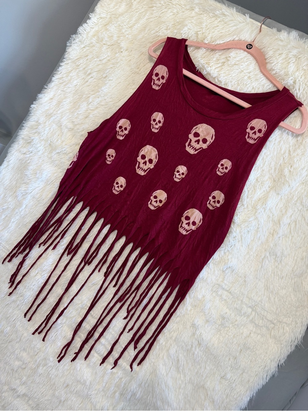 Rock Rose Classic Womens Skull Fringe Tank Top Size L Red Fairy Grunge Festival - Picture 3 of 6